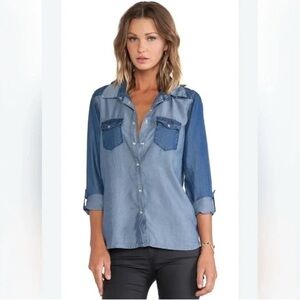 C&C CALIFORNIA Snap Front Denim Western Tencel Shirt size Large